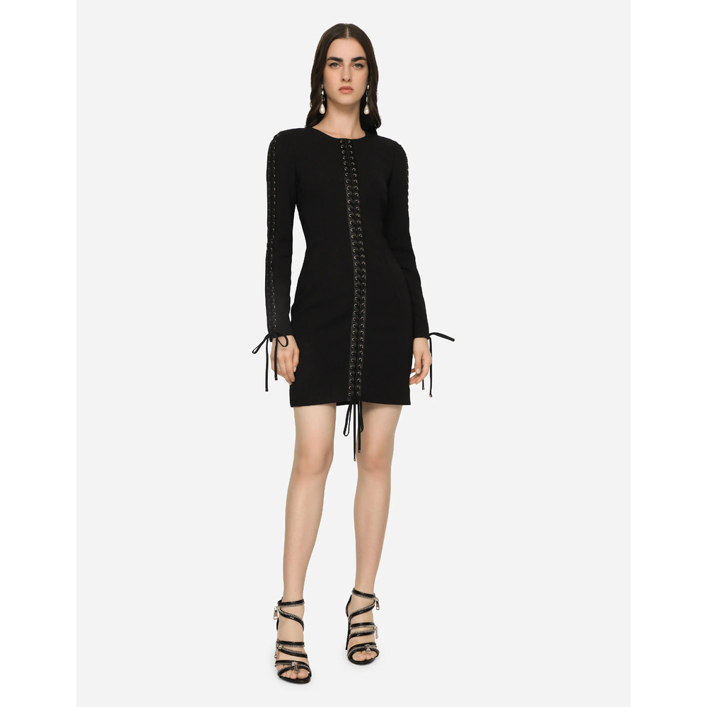 Dolce & Gabbana Short Black Cady Dress with Laces and Eyelets (IT40) RRP $3,445
